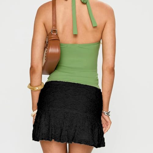 Women Y2K Ruched Lace Mini Skirt Coquette Solid Color Low Waist Pleated Hem Textured Short Skirts Party Clubwear3