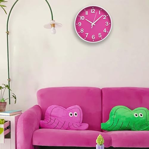 Image of HZDHCLH Wall Clocks Battery Operated 12 inch Silent Non Ticking Modern Wall Clock for Living Room Bedroom Kitchen Office Decor (Rose red)