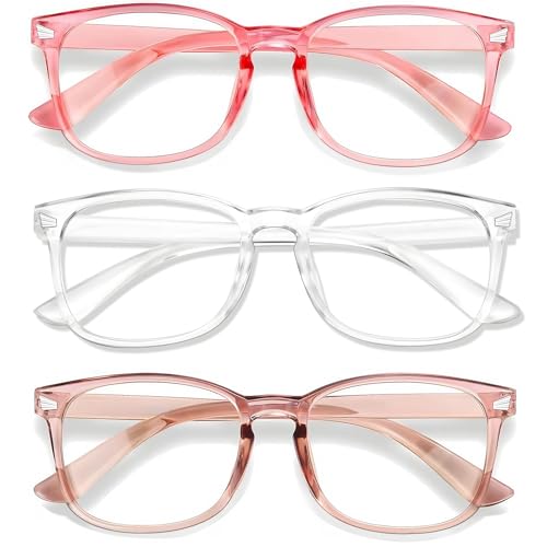 Image of Blue Light Glasses for Woman Men, 99% Blocking Square Frame 3 Pairs | Anti Eyestrain & UV Glare Protection, Computer Blue Light Blocking Glasses for Gaming TV Phone Screen