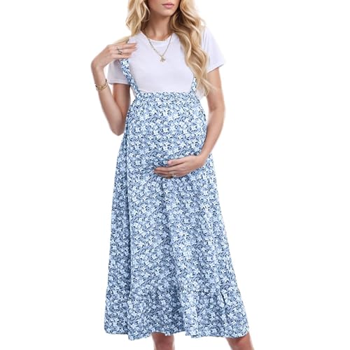 Vestido de Tirantes de Maternidad Mujeres Ropa Fruncida para Embarazadas Casual Moda Estampado de Flores Verano Vestido Largo premamá Vestidos