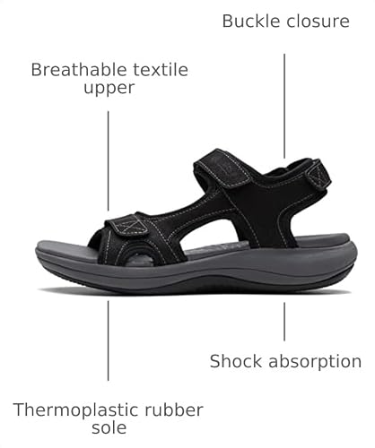 Clarks Clarks Women's Mira Bay Flat Sandal, Black Textile, 6.5 Medium US