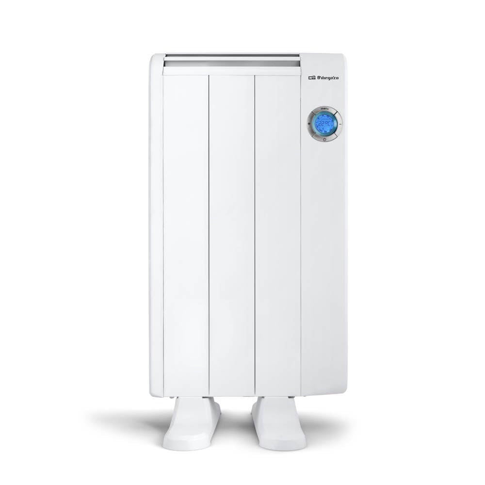 Emisor térmico 3 elementos sin aceite. Potencia 500 W. Cuerpo en aluminio. Crono termostato digital. Pantalla LCD.