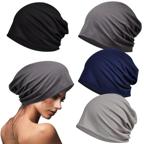 Gorro Holgado (4 Unidades) de algodón elástico y cálido para Invierno con Forro Polar Que Absorbe el Sudor Estilo Turbante de Talla única.