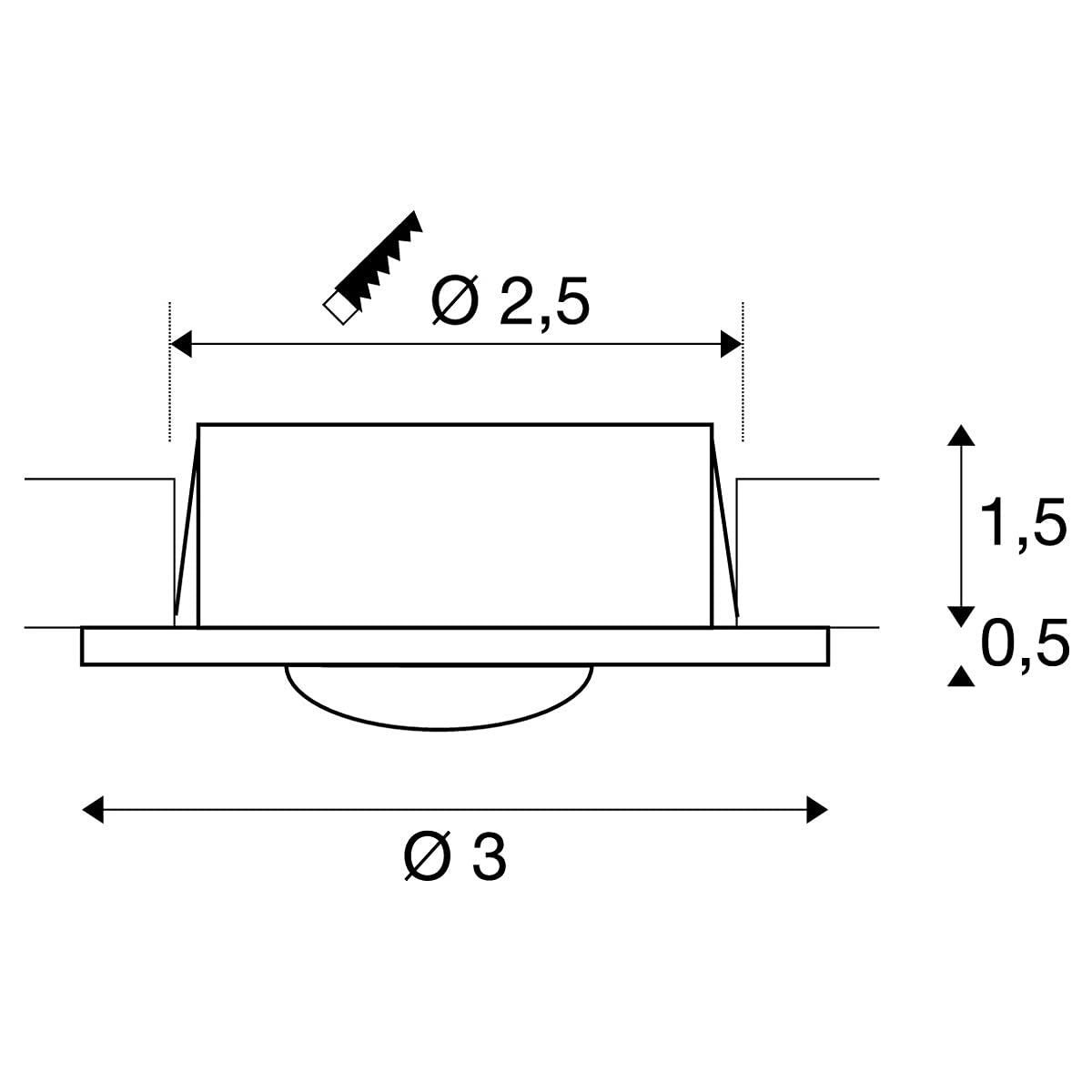 SLV DekLED Einbauleuchte, Rund, 1W LED, 3000 K, Silber Metallic / Warmweiß 112242
