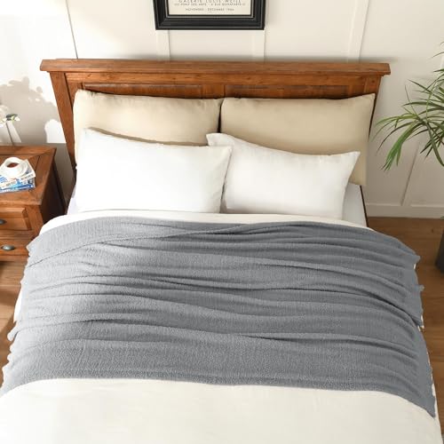 Strick-Überwurfdecke, superweich, warme Decke für Couch, leichte, Flauschige Decke für Bett, Sofa, 127 x 152 cm, Grau – Bild 2