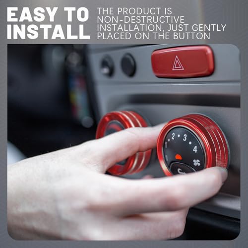 Rebvugr 3PCS Air Conditioner Switch Button Knob Cover, Aluminum Alloy Knob Ring Trim Cover, Climate Control Knob Covers, Auto Decor Accessories Fit for Dodge Challenger Durango 2015-2022 (Red)
