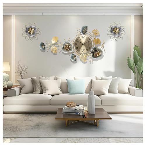Grande horloge ginkgo métal quartz décoration murale haut de gamme