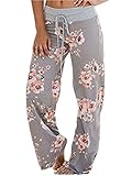 Famulily Women's American Flag Floral Drawstring High Waist Wide Leg Pants (X-Large, Grey)
