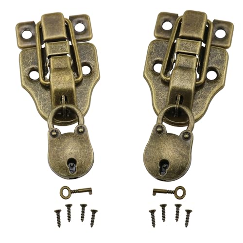Image of Haidong Retro Style Box Toggle Latches Antique Metal Duck-Billed Hasp Latches with Padlocks Antique Hasp Padlock Kits for Repair /Decoration Wooden Jewelry Boxs (Bronze) 2 Sets