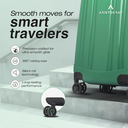 Image of Aristocrat Polypropylene Spinner Fronx Cabin Trolley Bag 55cm Small Hard Sided Luggage|Smooth 8 Wheels Suitcase for Travel|Combination Lock with Sturdy Zipper|3 Years Domestic Warranty (Pista Green)