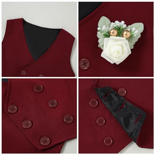 Image of YALLET Toddler Baby Boy Clothes Suit Gentleman Wedding Outfits, Formal Dress Shirt+Bowtie+Vest+Boutonniere+Suspender Pants