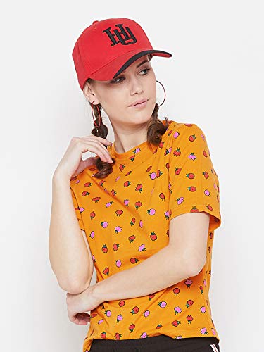 Image of GRITSTONES Round Neck Cotton Tshirt with Strawberry Print for Women - GSWPNTTP2374 P