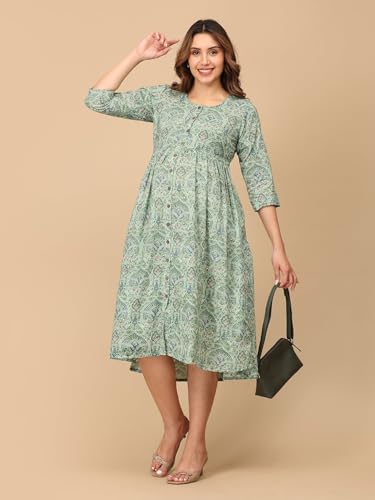 Image of The Mom Store Maternity and Nursing Sleeveless Dress for Women | Casual Dress | Pre and Post Pregnancy Wear | Printed Stylish Dress for New Mom | Trendy Dresses for Women's
