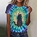 faschingskostüm Kurzärmliges Batik-T-Shirt für Damen mit Tiermotiv, Oberteil Katzen-, Kuh- und Giraffenmuster, lässige Tunika-Bluse lockerer Passform(Multicolour,XL)