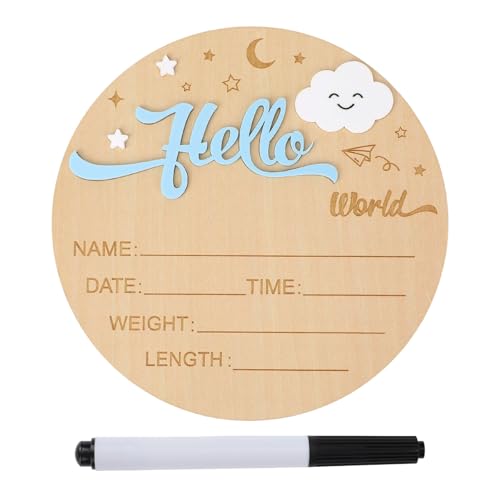 Cartelli di Benvenuto per Neonati, Cartello Rotondo in Legno da 15cm con Nuvole Lunari e Hello World l'Annuncio di Nascita Accessori Foto per Neonati Baby Shower Ospedale Asilo Nido