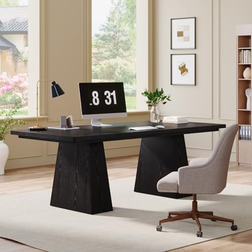 Tribesigns 63-Inch Executive Desk, Large Office Computer Desk with Double Pedestal, Modern Simple Workstations Writing Table Conference Table Business Furniture for Home Office, Black - Image 4
