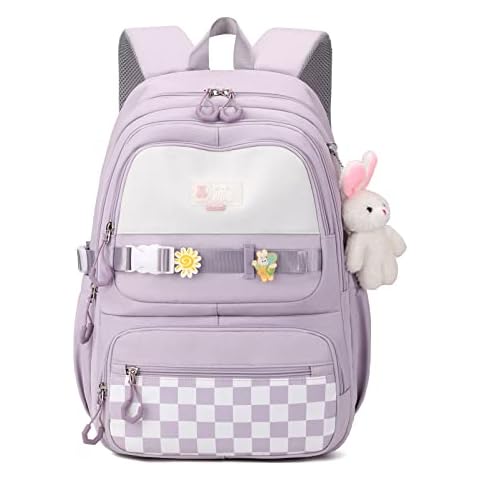 Girls Backpack, Kids School Bag for Girls, Casual Daypack Lightweight Waterproof Bookbag Cute Bowknot Print Travel Backpack for Girls Age 8 9 10 11 12, light purple, L Cover