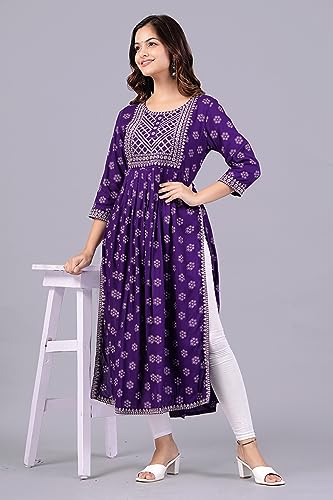 Image of NEW4U Women's Sequin Zari Embroidery Printed Naira Cut Kurti