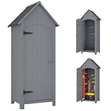 Outsunny Gartenschrank Holz Gerätehaus Gartenhaus Geräteschuppen Geräteschrank Holzhütte Giebeldach Bitumenpappe Grau 77,5 x 54,2 x 179,5 cm