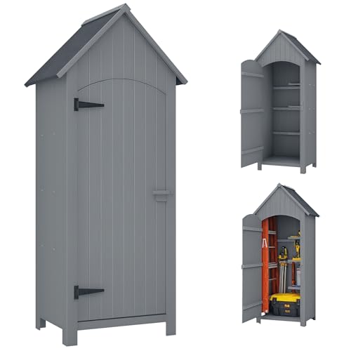 Outsunny Gartenschrank Holz Gerätehaus Gartenhaus Geräteschuppen Geräteschrank Holzhütte Giebeldach Bitumenpappe Grau 77,5 x 54,2 x 179,5 cm