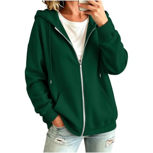 Image of YGERGWE Hoodies for Women, Jackets for Women UK, Oversized Womens Sweatshirt Long Sleeve Baggy Comfy Casual Ladies Lightweight Jackets with Pockets Blackish Green
