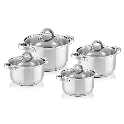 FLORINA Claude Batería de Cocina Acero Inoxidable, 8 Piezas, Inducción, 4 Cacerolas, 4 Tapas...