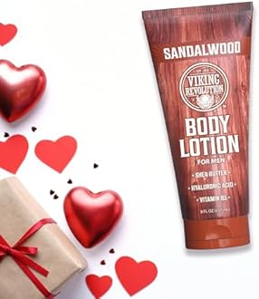Viking Revolution Sandalwood Body Lotion for Men – Mens Lotion for Dry Skin with Shea Butter, Hyaluronic Acid and Vitamin B5 – Nourishing Mens Body Lotion for Hydrated and Smooth Skin (8oz, 1 Pack)