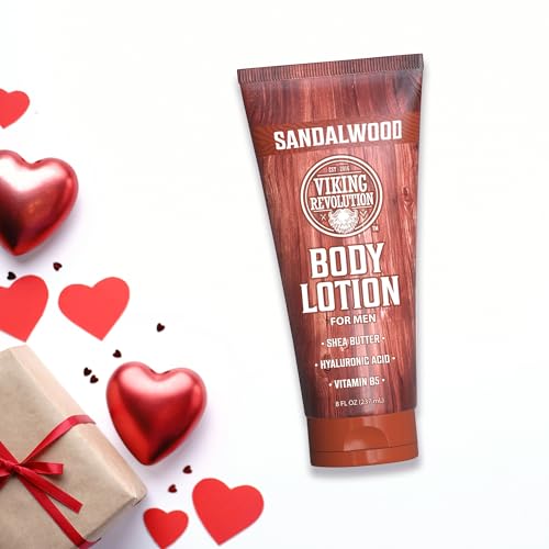 Viking Revolution Sandalwood Body Lotion for Men – Mens Lotion for Dry Skin with Shea Butter, Hyaluronic Acid and Vitamin B5 – Nourishing Mens Body Lotion for Hydrated and Smooth Skin (8oz, 1 Pack)