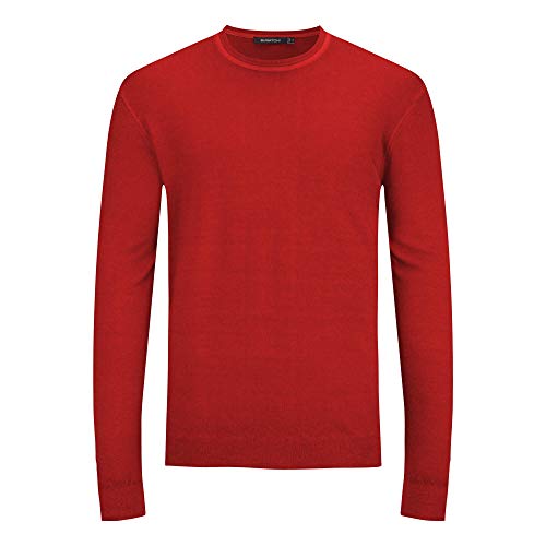 Bugatchi Men's Long Sleeve Crew Neck Sweater, Ruby, L