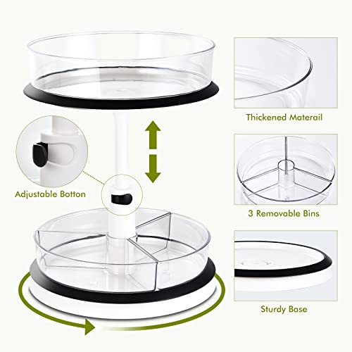 Aceyoon 2 Tier Lazy Susan Organizer Spice Racks,11'' Turntable Cabinet Organizer Height Adjustable With 3 Divided Bins For Kitchen Pantry Bathroom Makeup Organizing Container（Clear） #TOP3