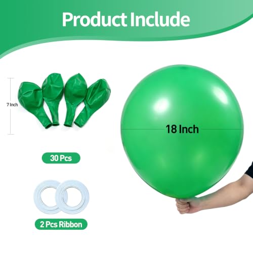Image of KALOR 18 Inch Light Green Large Latex Round Balloons 30-Pack