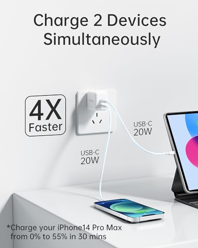 Dual USB C Charger, SELORE 40W Fast Charger Block 2-Port Double USB-C Wall Charger, GaN Foldable Type C Charging Block Adapter for iPhone 15/Pro/Pro Max, 14/Pro/Pro Max/13, Galaxy S22/S21 PPS, iPad
