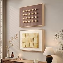Large Framed Wood Wall Art Set of 2, 3D Minimalist Neutral Geometric Wooden Wall Decor, Modern Beige Brown Textured Paintings Artwork for Living Room, Hallway, Dining Room, Bedroom, Office