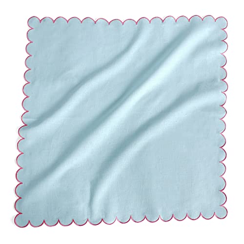 Image of FINGERCRAFT Scallop Edge Cloth Napkins | Set of 6 | 20x20 Inches | 100% Cotton | Table Napkins for Any Occasion | Washable, Perfect for Parties and Everyday Use (Aqua Flax, Set of 6)