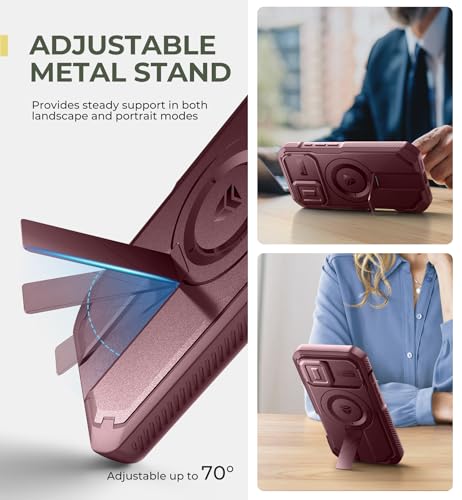 Image of Dexnor for iPhone 16 Case with Slide Camera Cover & Adjustable Kickstand & Built-in Screen Protector,Compatible Wireless Charging Shockproof Cases Heavy-Duty Magnetic Protective Cover,Maroon Red