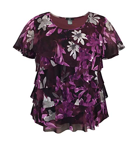 Image of LEEBE Women and Plus Size Printed Mesh Ruffle Top (Small-5X)