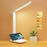 LED Desk Lamp, Reading Light with 3 Brightness, Rechargeable, Touch Control, Dimming, Eye-caring Table Lamp for Home Office Bed Kids Study Book, White