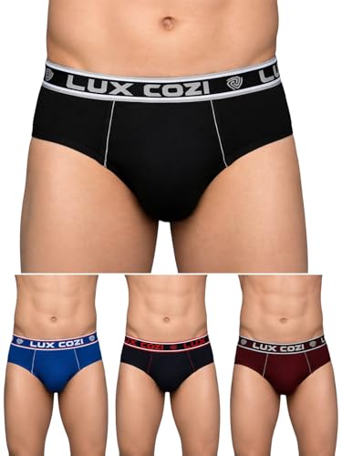 Lux Cozi Men’s Cotton Brief (Pack of 4) (8904209872852_COZI_Bigshot_Brief_COL_80_Assorted) (Color & Prints May Vary)