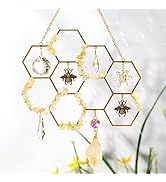 Tuitessine Crystals Suncatcher Window Hanging Bumble Bee Decor Honeycomb Light with Crystal Glass...