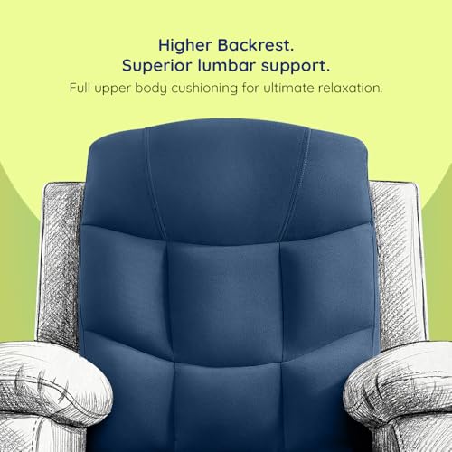 Image of Sleepyhead RX5 Ultra Designed by Duroflex - Single Seater Velvet Fabric Manual Recliner |3-Position Comfort | Zig Zag Spring, Solid Wood Frame |Ergonomic High-Back Lumbar Support - Classic Blue