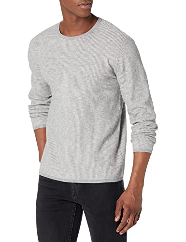 John Varvatos Star USA Men's Hades Long Sleeve Crew with Plated Float Stitch, Light Grey, S