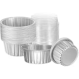 uxcell 50個 蓋付きベーキングカップ 5オンス アルミホイルライナー ミニ使い捨て容器 カップホルダーケースボックス パン デザート ウェディングパーティー用 シルバートーン