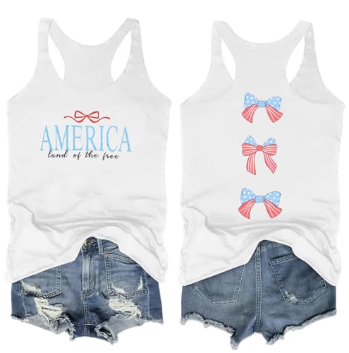 Image of Ithalt Womens American Flag Shirts 4th of July Outfits USA T-Shirt Patriotic Tank Shirt Fourth of July Sleeveless Tops