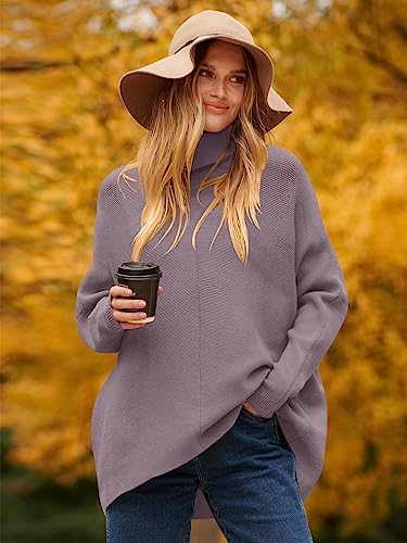 Image of ANRABESS Womens Casual Fall Sweater Turtleneck High Neck Batwing Sleeve Oversized Sweater Dress