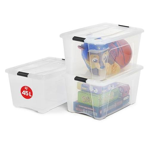 Iris Ohyama, Scatola portaoggetti in plastica con coperchio, 45 l,