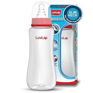 LuvLap Anti-Colic Slim/Regular Neck Essential Baby Feeding Bottle, 250ml, New Born/Infants/Toddler Upto 3 Years, BPA Free, White and Red, Pack of 1