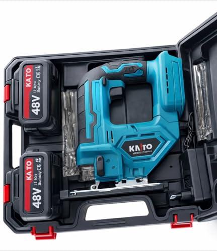 Image of KAITO 48V Cordless Jig Saw Brushless Motor Machine | 3000 SPM Variable Speed | 65MM Cutting Depth | 0-45 Bevel Cut | 3 Orbital Settings | Dual Battery with Charger | Wood, Metal & PVC Cutting Tool