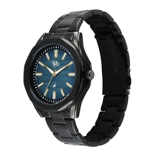 Image of Fastrack Vyb Drift Quartz Analog Blue Dial Black Stainless Steel Strap Watch for Men - FV30038NM01W