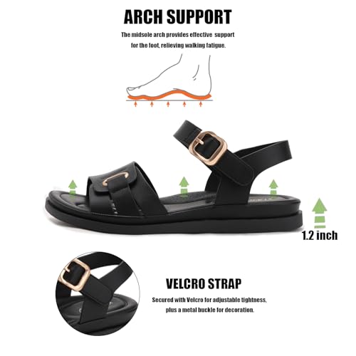 Womens Flat Sandals Arch Support Open Toe Walking Comfy Casual Low Wedge Summer Shoes(Black,10) by Pigirdle - Used condition - Image 4
