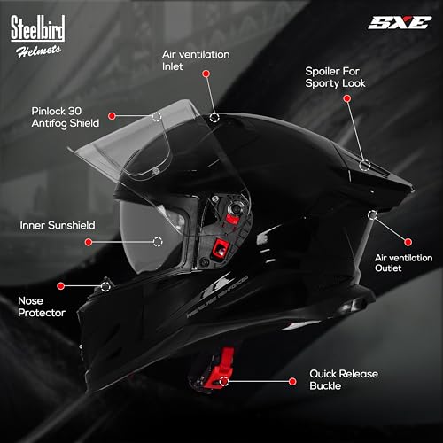 Image of Steelbird SBH-61 SXE Pinlock ISI and Dot Certified Full Face Helmet for Men and Women with Inner Silver Sunshield